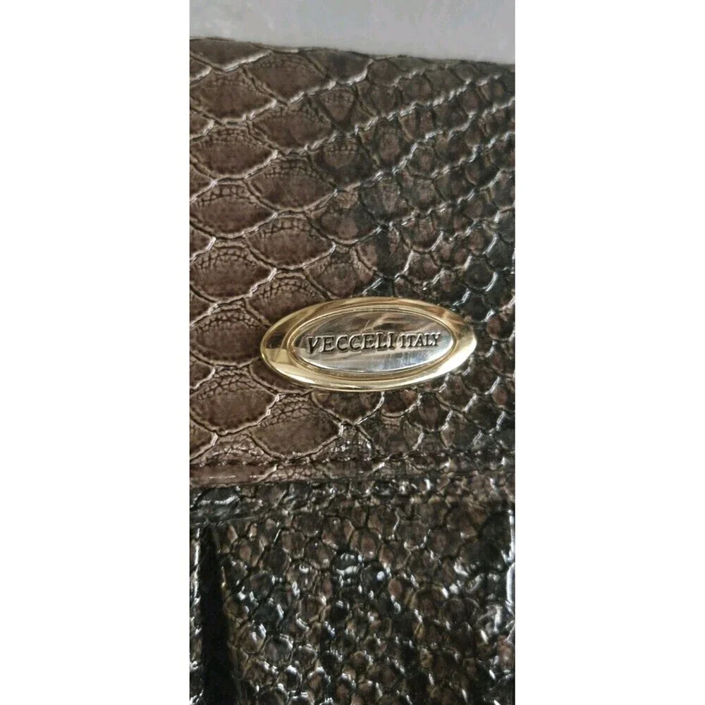 Vecceli Italy Brown Snake Faux Leather Handbag Clutch Gold Chain Strap 11x9 NWT
